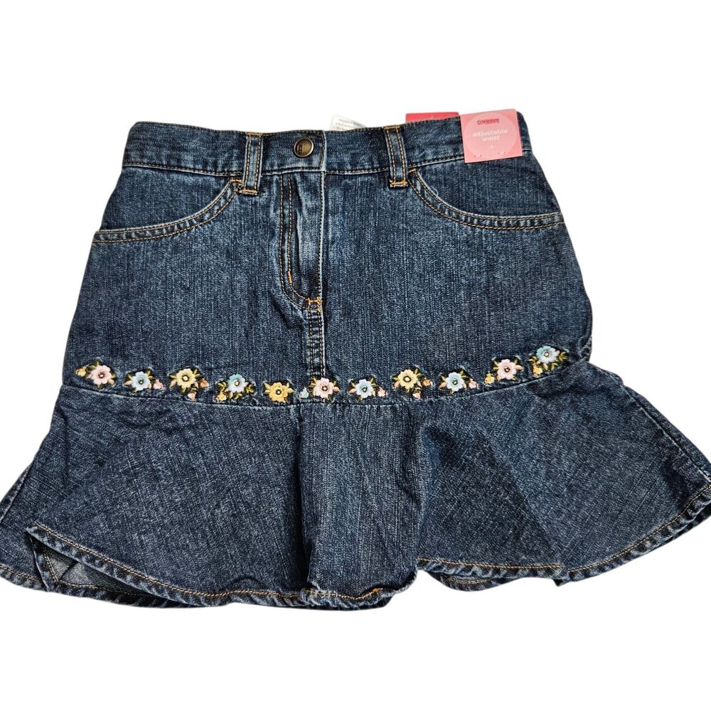 Vintage Gymboree Denim Skort Size 5 Blue Floral Flounce Ruffle Adjustable NWT
